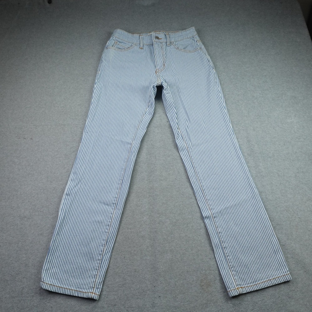 OAT New York Jeans Womens 0/25 Blue White Hickory Stripe Straight Leg